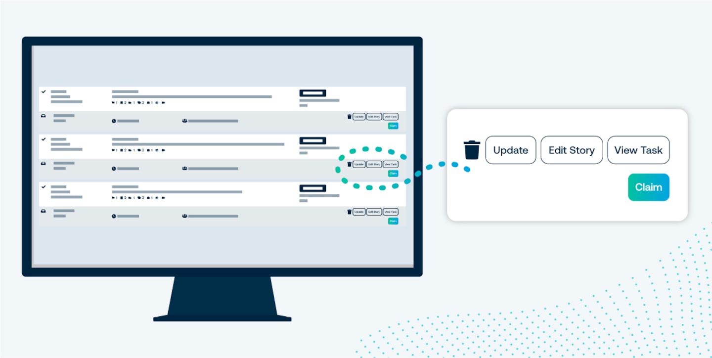 Graphic showing WebSked view of different stories to manage