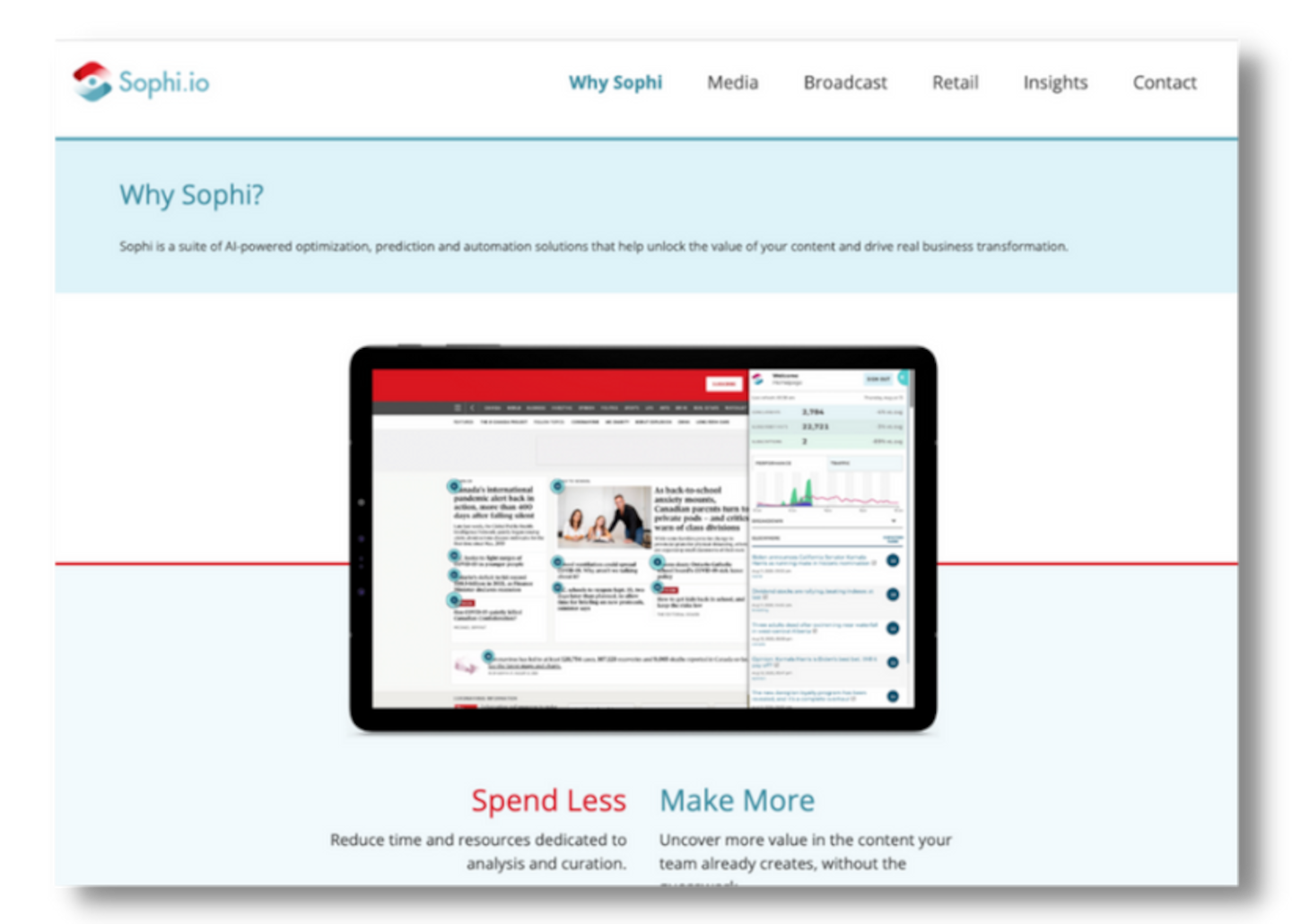 screenshot of Sophi.io website